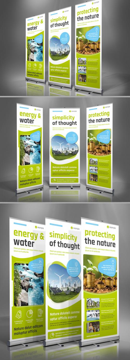 Energy Eco Roll Up Banner Layout in White and Green - 460390415