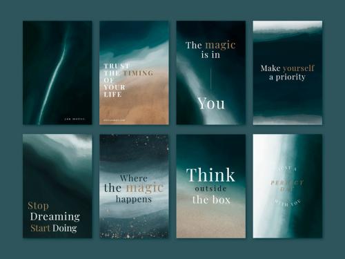 Aesthetic Positive Quotes Layout Watercolor Ocean Set - 460394401