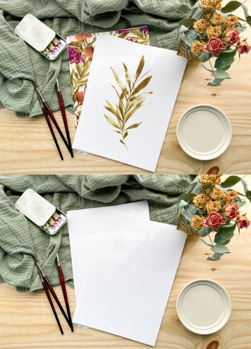 Mockup Desk Paper Watercolor - 460400883