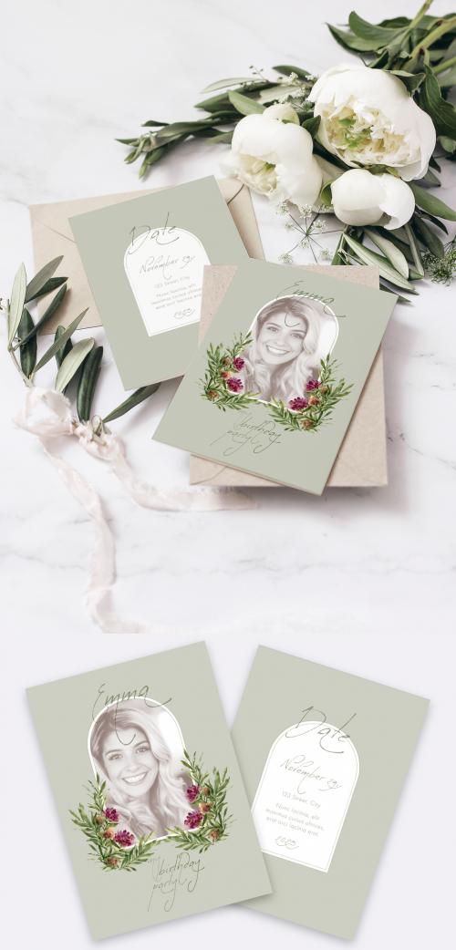 Frame Green Flower Invitation - 460400920