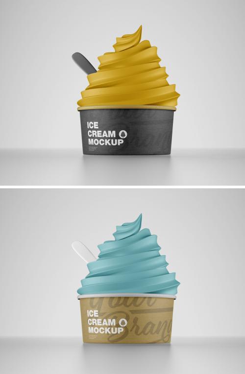 Ice Cream Cup Mockup with Spoon - 460400984