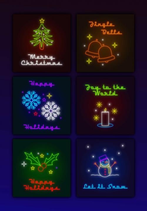 Set of Neon Christmas Social Media Posts - 461120383