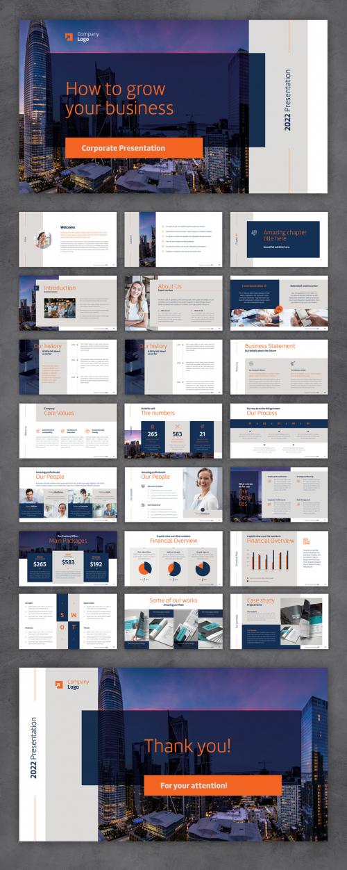 Business Presentation with Blue and Orange Accents - 461120592
