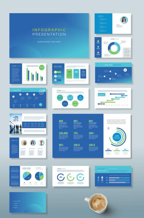 Business Presentation Layout with Blue Infographc - 461120922