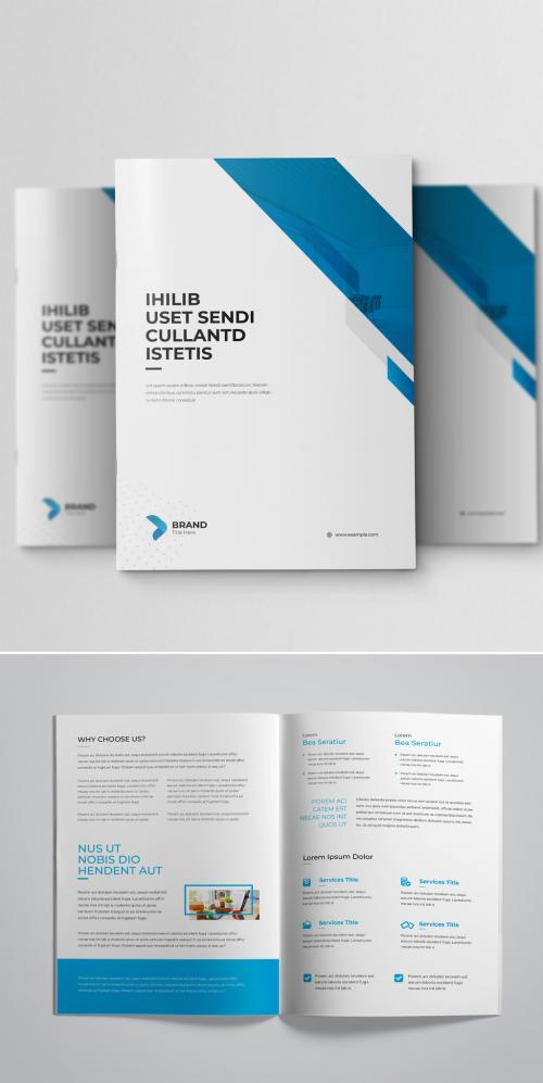 Bifold Business Brochure Layout with Blue Accents - 461121091