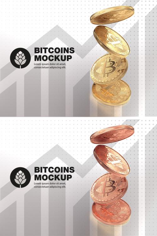 Set Golden Bitcoin Mockup - 461121209