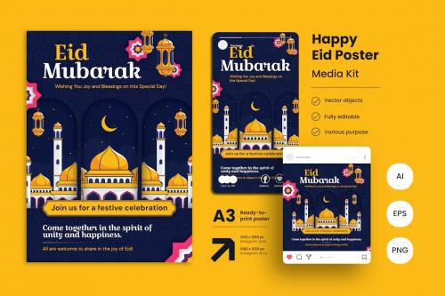 Happy Eid Al Fitr Mubarak Poster Template