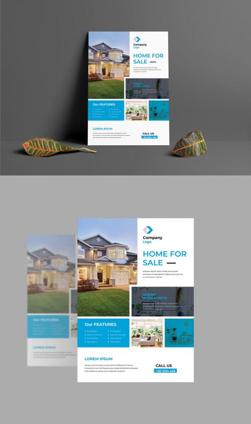 Real Estate Flyer with Blue Accents - 461121804