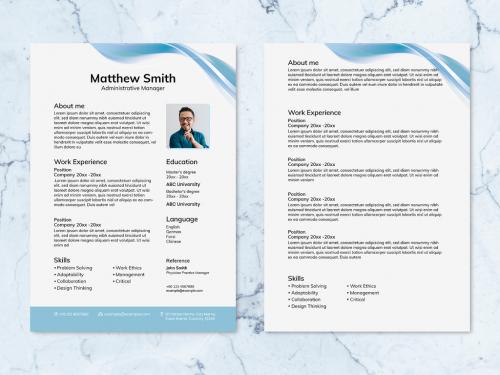 Blue and White Resume Layout with Photo - 461123118