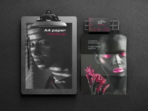 Dark Stationery Branding Mockup with Letterhead Flyer and Business Card - 461128063