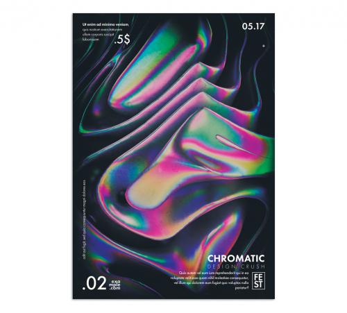 Vintage Abstract Poster Layout in Trendy Style with Iridescent Holographic Liquid Wavy Gradient Shapes - 461332164