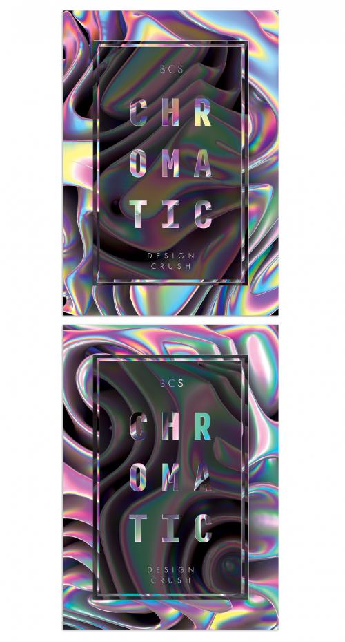 Trendy Flyers Layout with Abstract 3D Holographic Liquid Shapes Background and Text Frame - 461332165