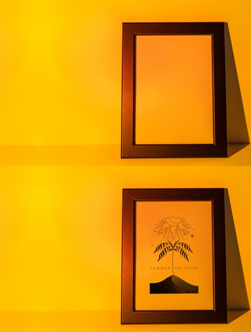 Picture Frame Mockup with Yellow Sunset Projector Lamp - 461338216