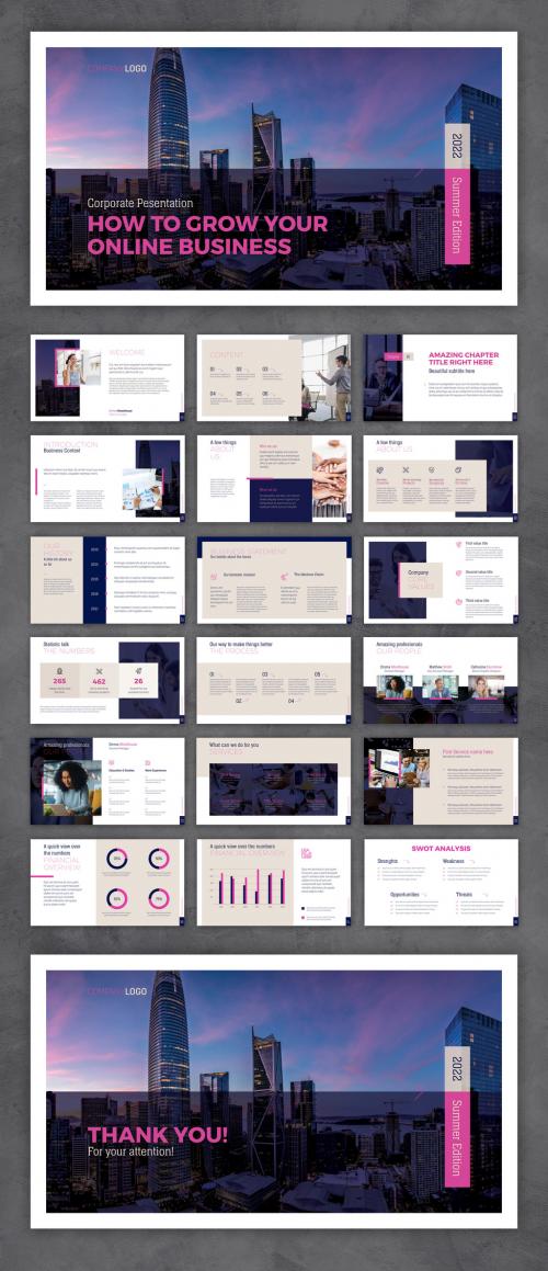 Business Presentation with Blue and Pink Accents - 461339689