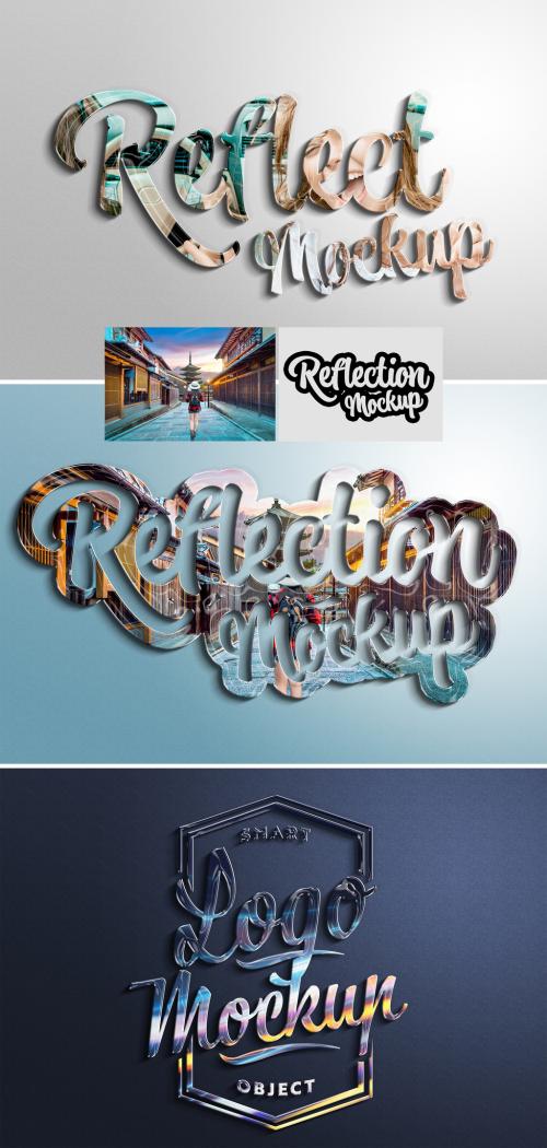 Text Effect Mockup with 3D Glossy Reflection and Shadow - 461350653