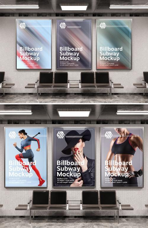 Billboards Mockup on Underground Station Wall - 461350655