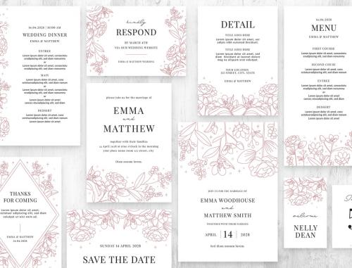 Minimal Wedding Invitation Suite with Elegant Floral Art Illustrations - 461500633