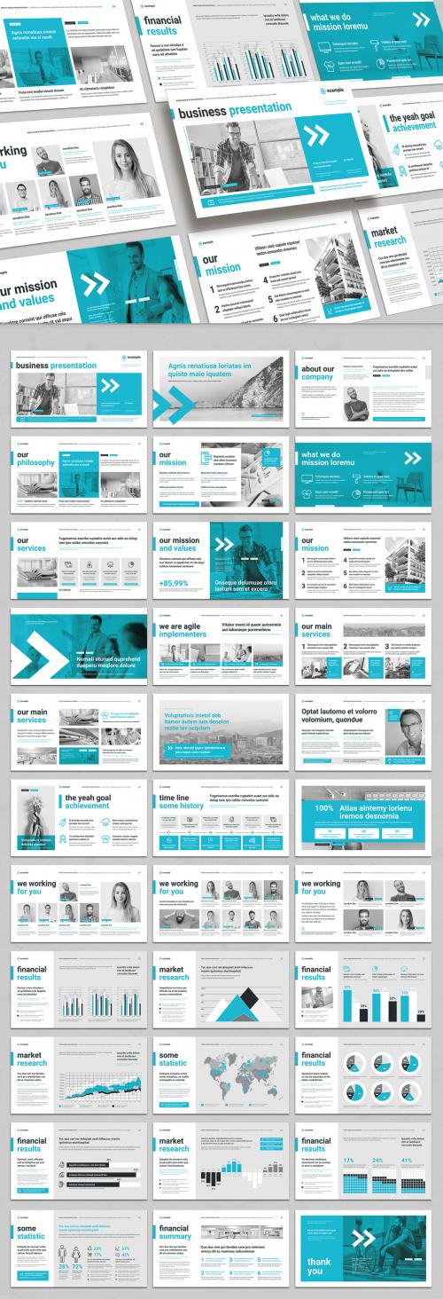 Business Presentation Template with Cyan Elements - 461516075