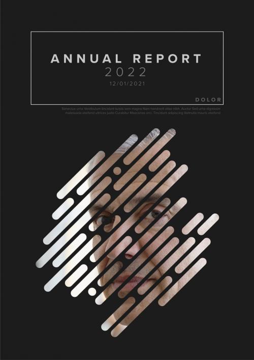 Dark Annual Report Front Cover Page Layout with Masked Photo - 461595808