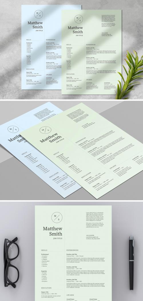 Resume Layout with Green and Blue Accents - 461596239