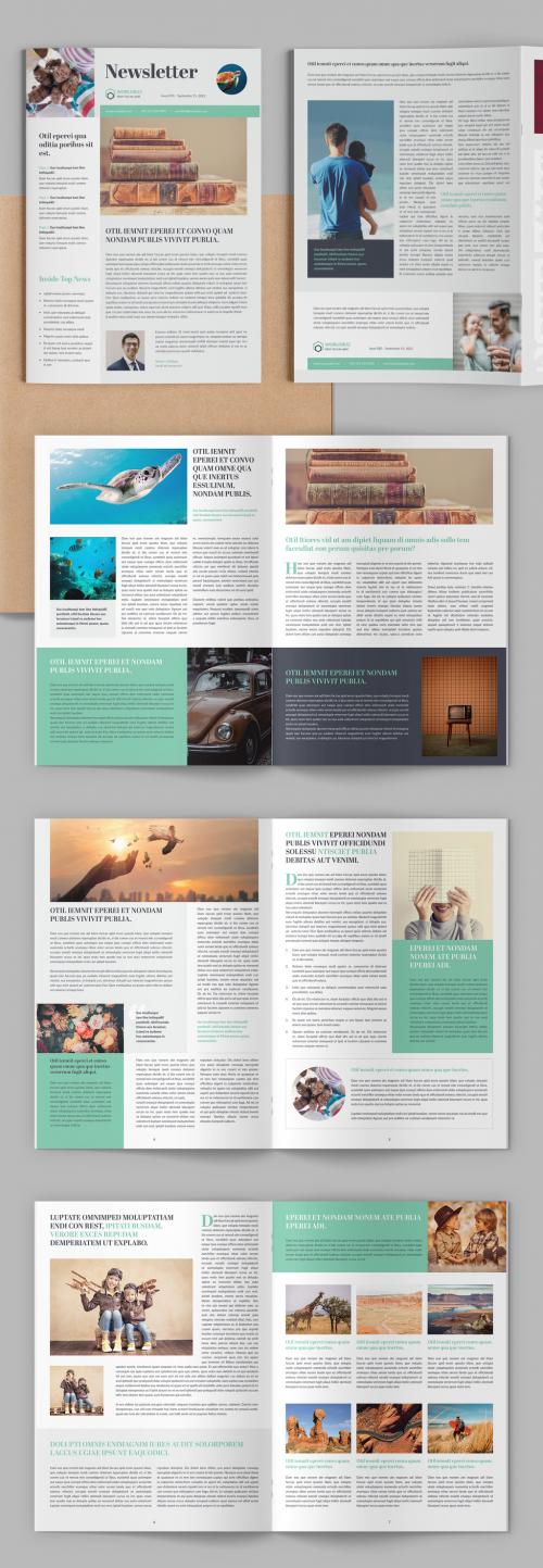 Newsletter Layout with Green Accents - 461596242