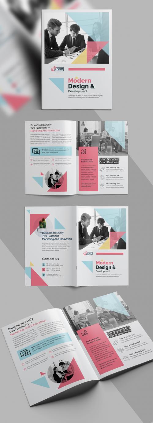 Creative Minimalist Bi Fold Brochure Template with 4 Pages Design Layout - 461722564