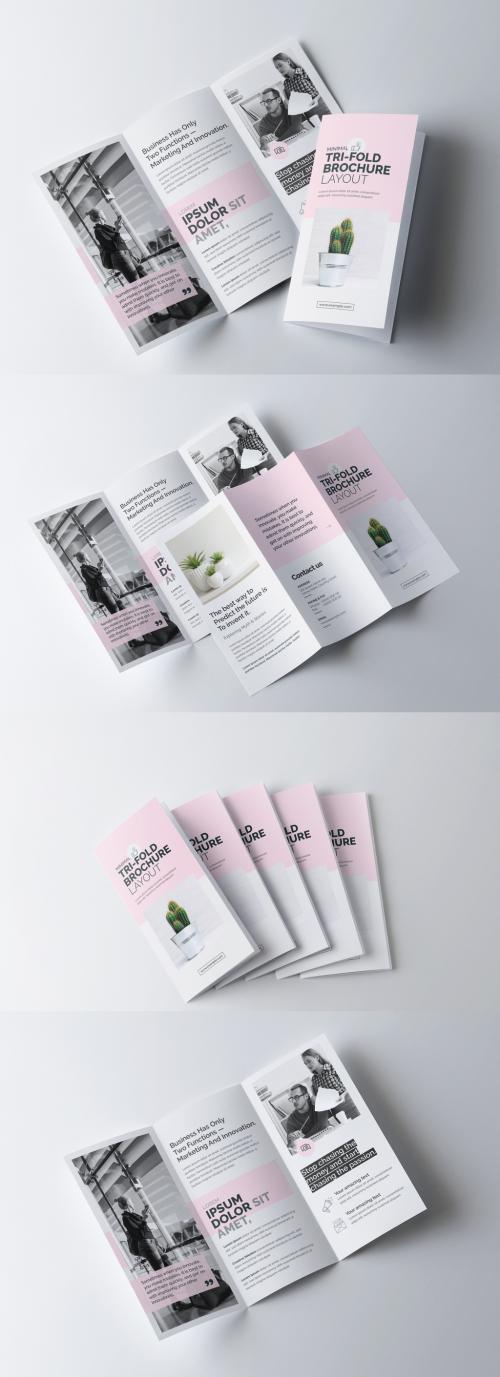 Minimalist Trifold Brochure Layout with Pink Accents - 461722575