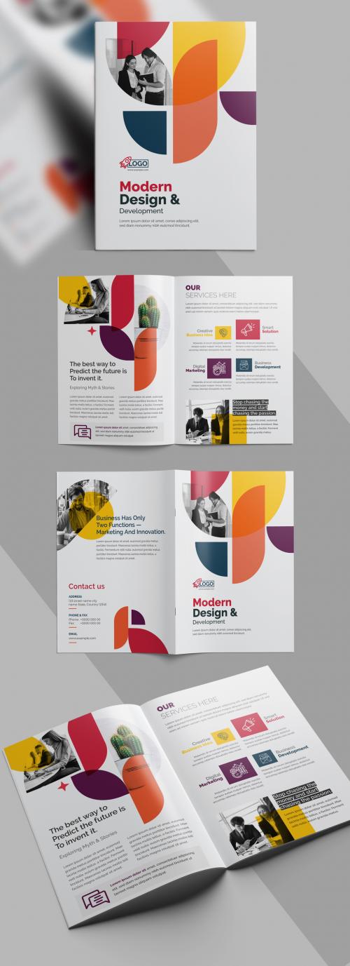 Clean Bifold Brochure Template with Colorful Abstract Layout Premium Vector Accents - 461722578