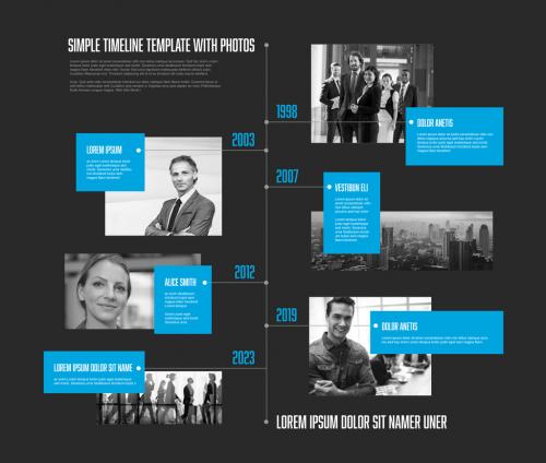 Simple Minimalistic Dark Vertical Photo Timeline Layout with Blue Accent - 462310175