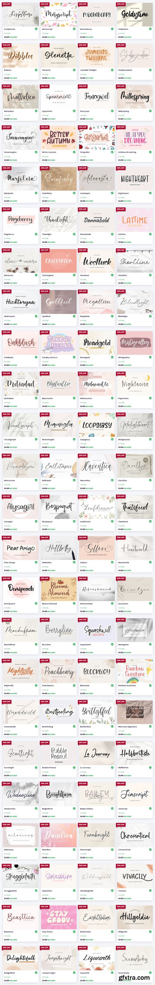 Hand Lettered Font Bundle - 200 Premium Fonts