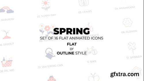 Videohive Spring - Set of 16 Animated Icons Flat or Outline style 51006483