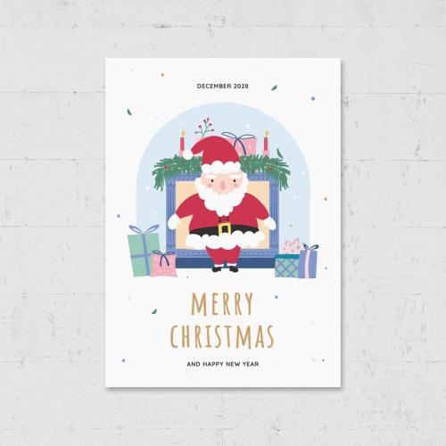 Merry Christmas Card Flyer with Santa Chimney Gifts - 462311299