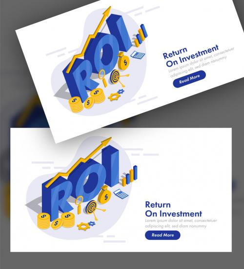 Responsive Landing Page Design, 3D Roi Text with Financial Business Elements - 462954573