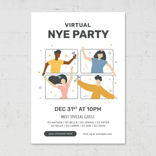 Virtual New Year Party Flyer Banner for Remote Teams - 463165186