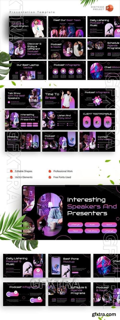 Podcast and Radio Station PowerPoint Template 4EDECQ4