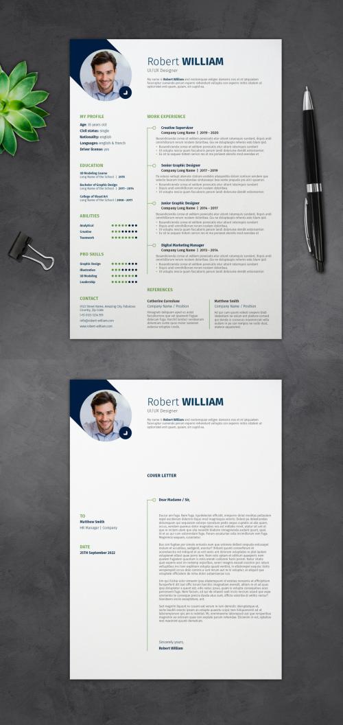 Resume and Cover Letter with Blue and Green Accents - 463690079