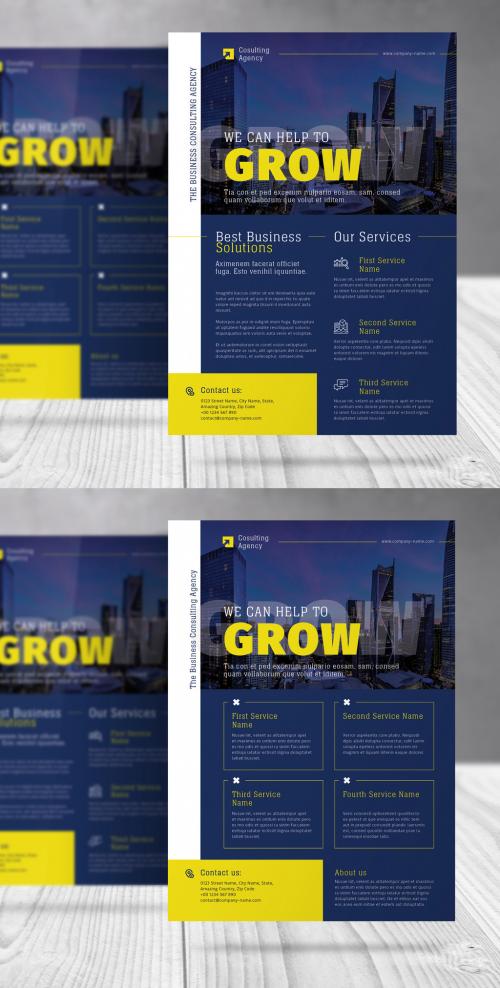 Business Consulting Agency Flyer with Blue and Yellow Accents - 463690082