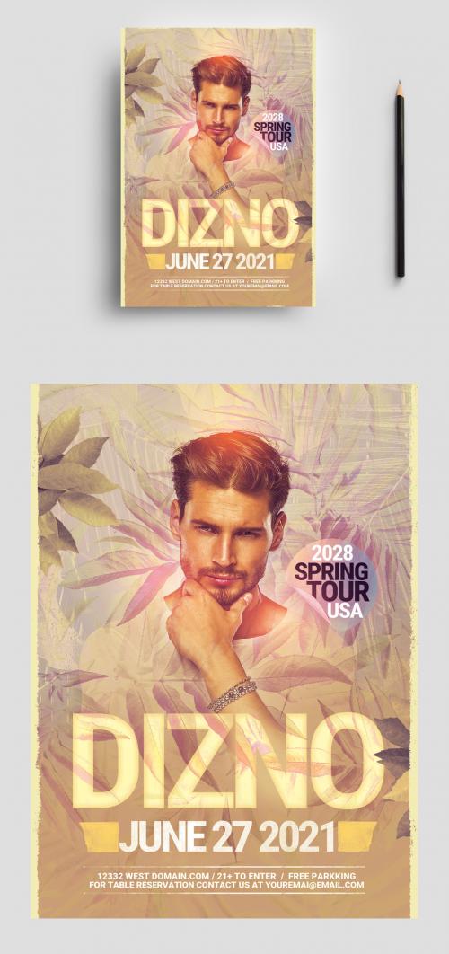 Nightclub DJ Club Flyer with Yellow Tropical Texture - 463694530