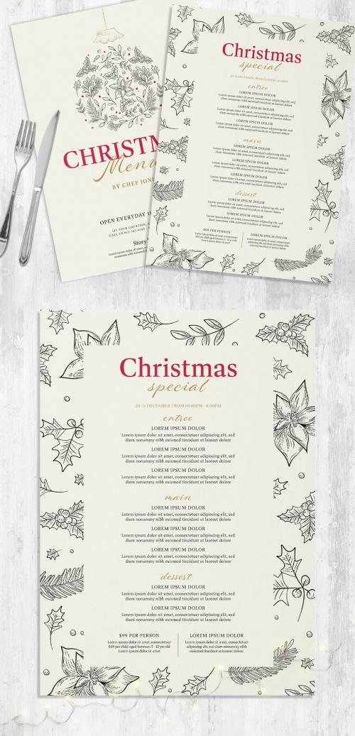 Christmas Menu Layouts with Festive Illustrations - 463694535