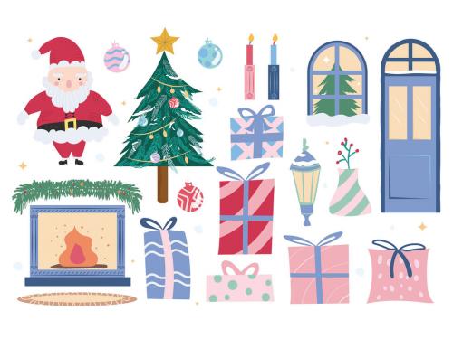 Cute Christmas Clipart Illustrations Vector with Soft Pastel Colours - 463694541