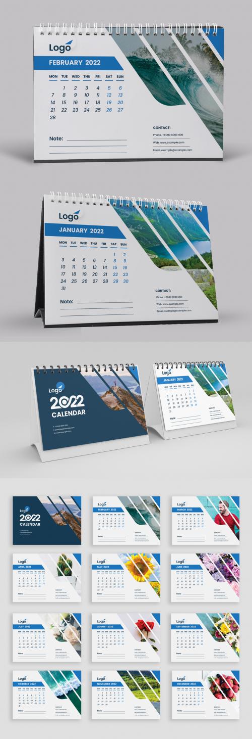 A5 2022 Desk Calendar with Blue Vector Accents - 463695247