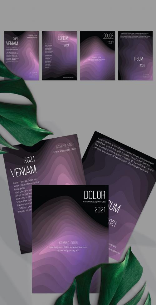 Flyer Layouts with Gradient Blend Wavy Shapes on Black - 463917070