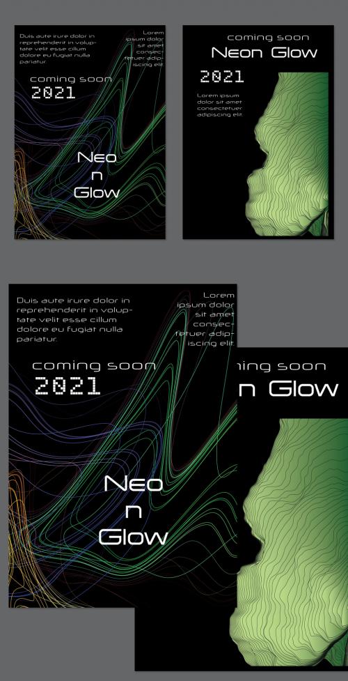 Flyer Layout with Bright Gradient Terranion Shape and Glow Net - 464077774