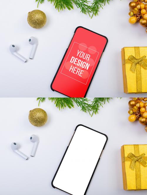 Christmas Phone with Decorations Mockup - 464335719