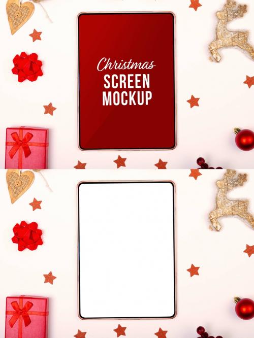Christmas Tablet with Decorations Mockup - 464335728
