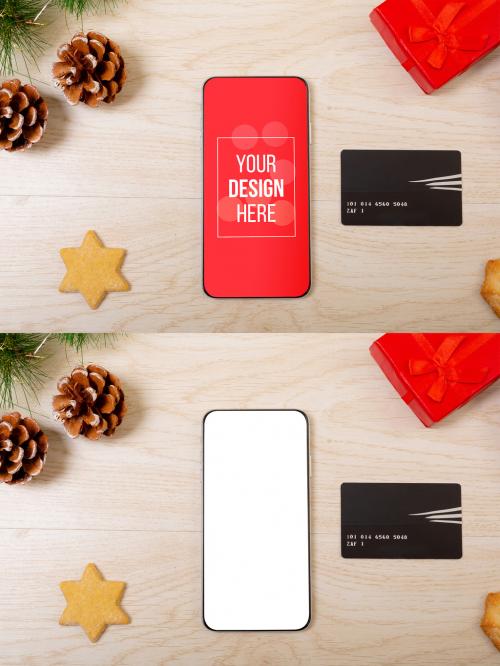 Christmas Phone with Decorations Mockup - 464335729