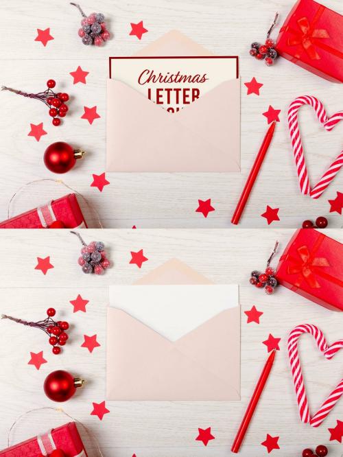 Christmas Letter with Envelope Mockup - 464335730