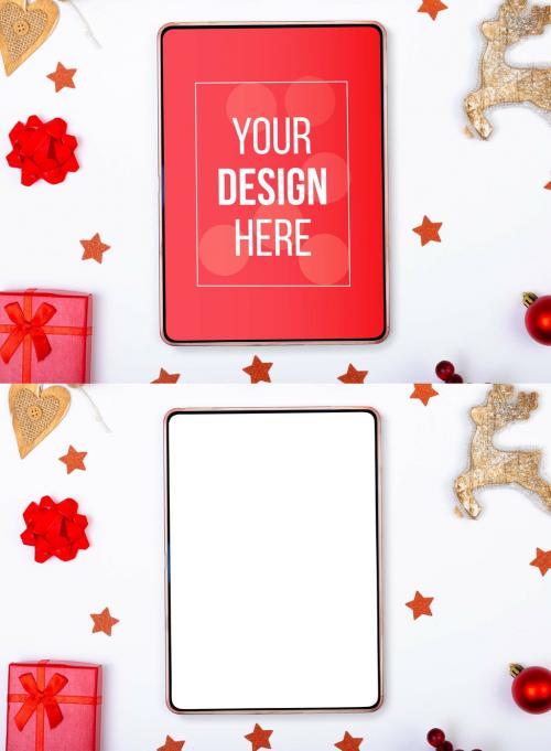 Christmas Tablet with Decorations Mockup - 464335828