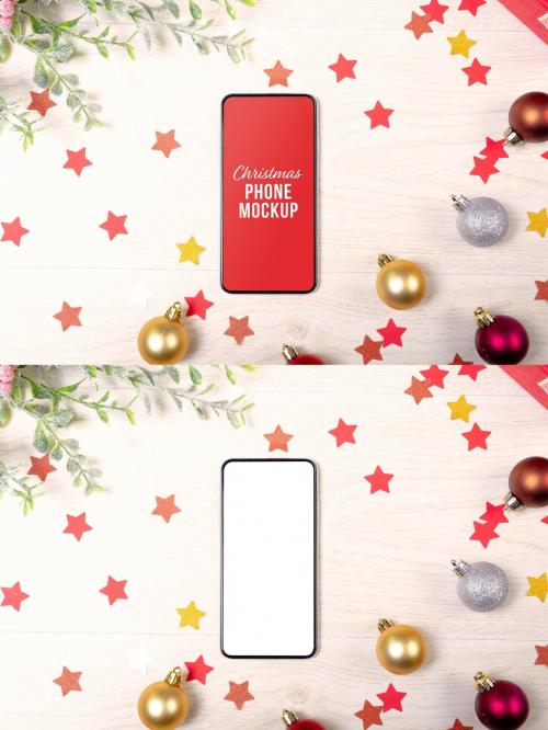 Christmas Phone with Decorations Mockup - 464335858