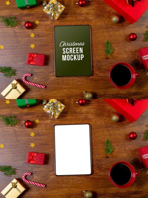 Christmas Tablet with Decorations Mockup - 464335864